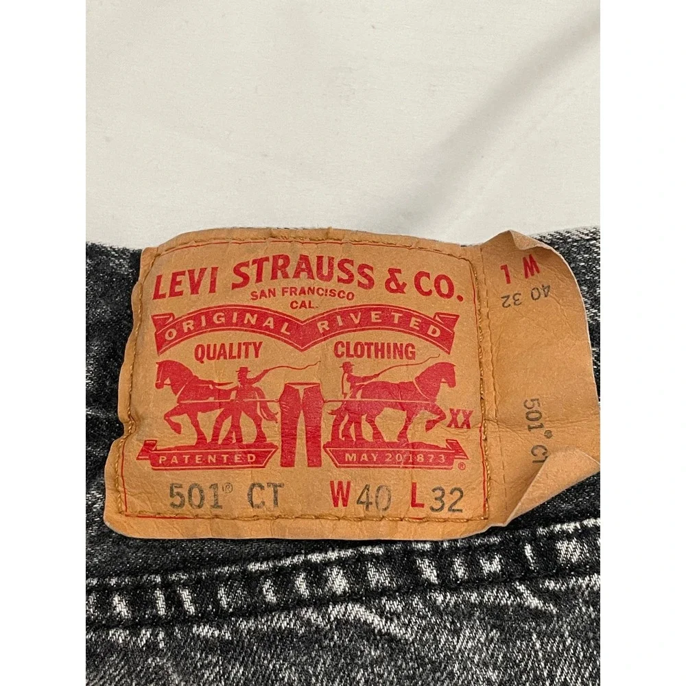 Levi's 501 CT Acid Wash Jeans 40x32 Black Button Fly Grunge Tapered